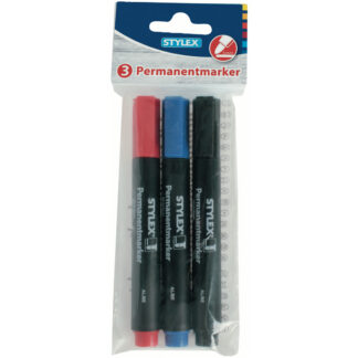3 stuk permanent Maker met Clip, elk 1x zwart, blauw, rood